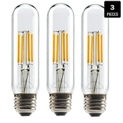 Leadleds 4W Tubular LED Bulb Edison Style COB LED Filament Bulb T10, Non Dimmable E26 Medium Base Lamp 40 Watt Incandescent Bulb Equivalent 2700K Neat Warm White, 3-Pack